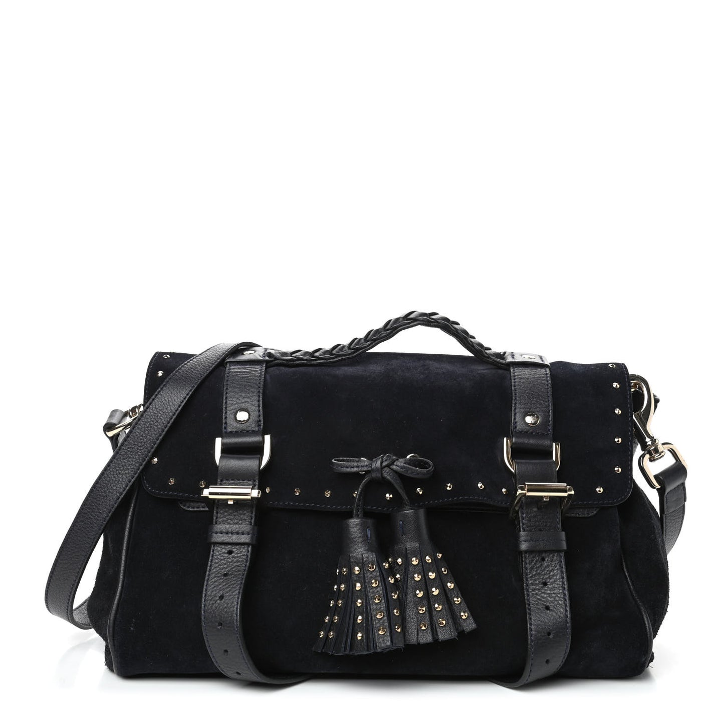 Heavy Suede Alexa Tassel Satchel Oak Black
