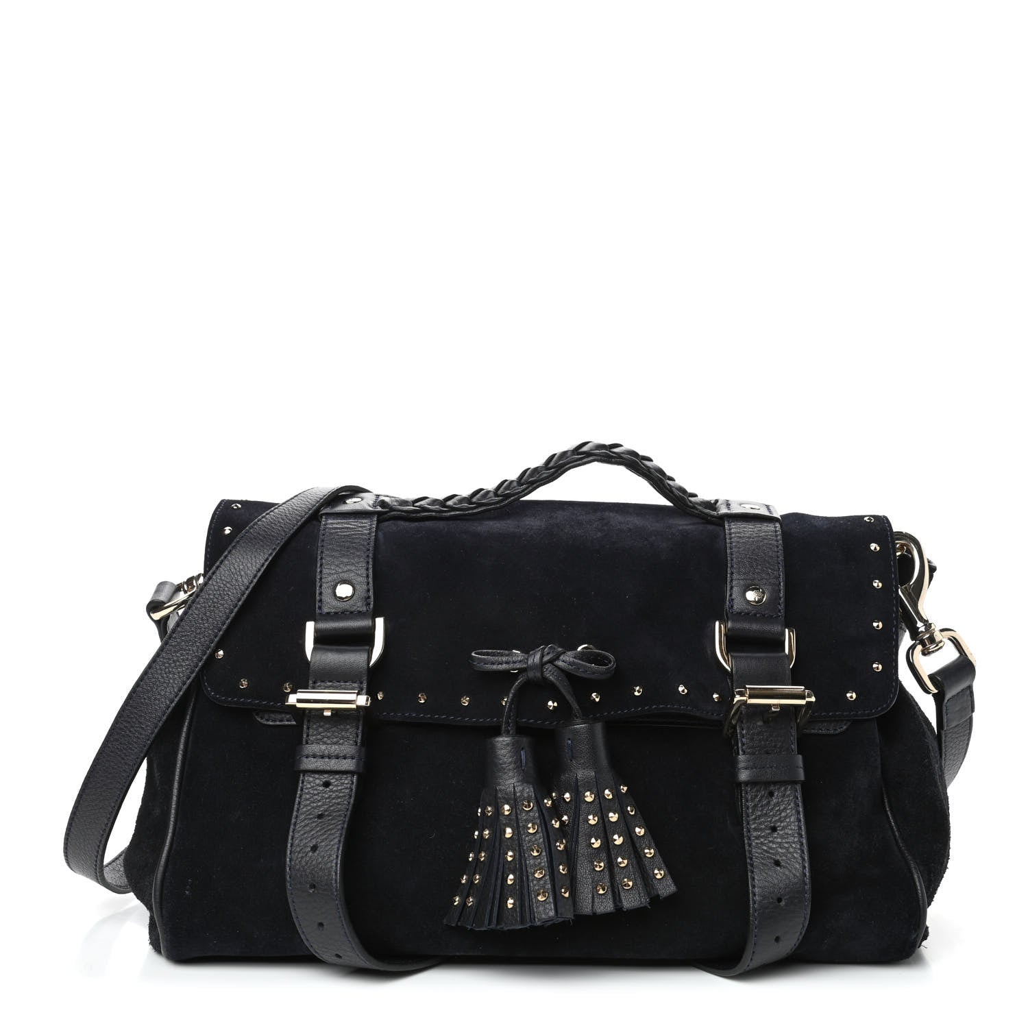 Mulberry Heavy Suede Alexa Tassel Satchel Oak Black 1 of 4