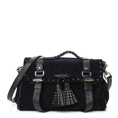 Mulberry Heavy Suede Alexa Tassel Satchel Oak Black 1 of 4