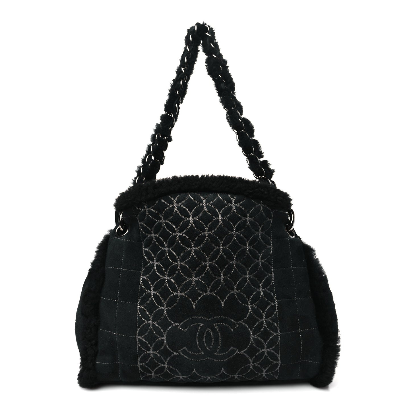 Suede Shearling Stitched CC Mini Tote Black