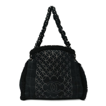 Chanel Suede Shearling Stitched CC Mini Tote Black 1 of 10