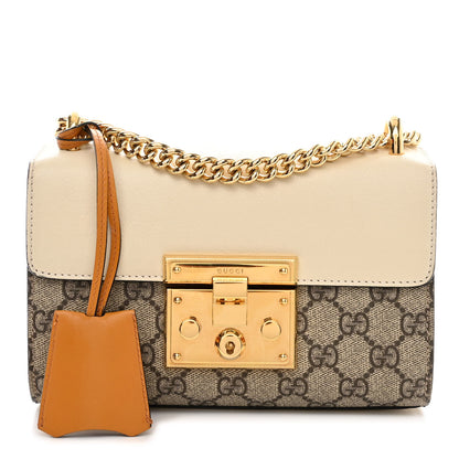 Gucci GG Supreme Monogram Calfskin Small Padlock Shoulder Bag Beige Mystic White Sun Oil 1 of 10