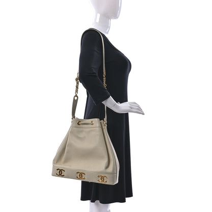 Chanel Caviar Drawstring Bucket Bag White 2 of 11