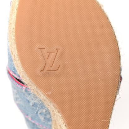 Louis Vuitton Denim Monogram Espadrille Wedge Sandals 39 Blue 8 of 11