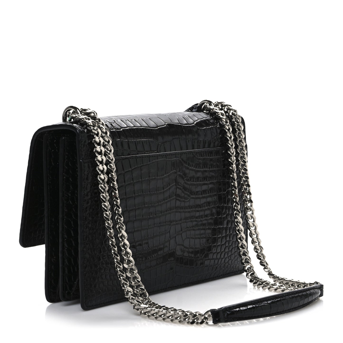 Calfskin Crocodile Embossed Medium Monogram Sunset Black