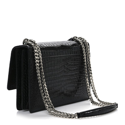 Saint Laurent Calfskin Crocodile Embossed Medium Monogram Sunset Black 3 of 9