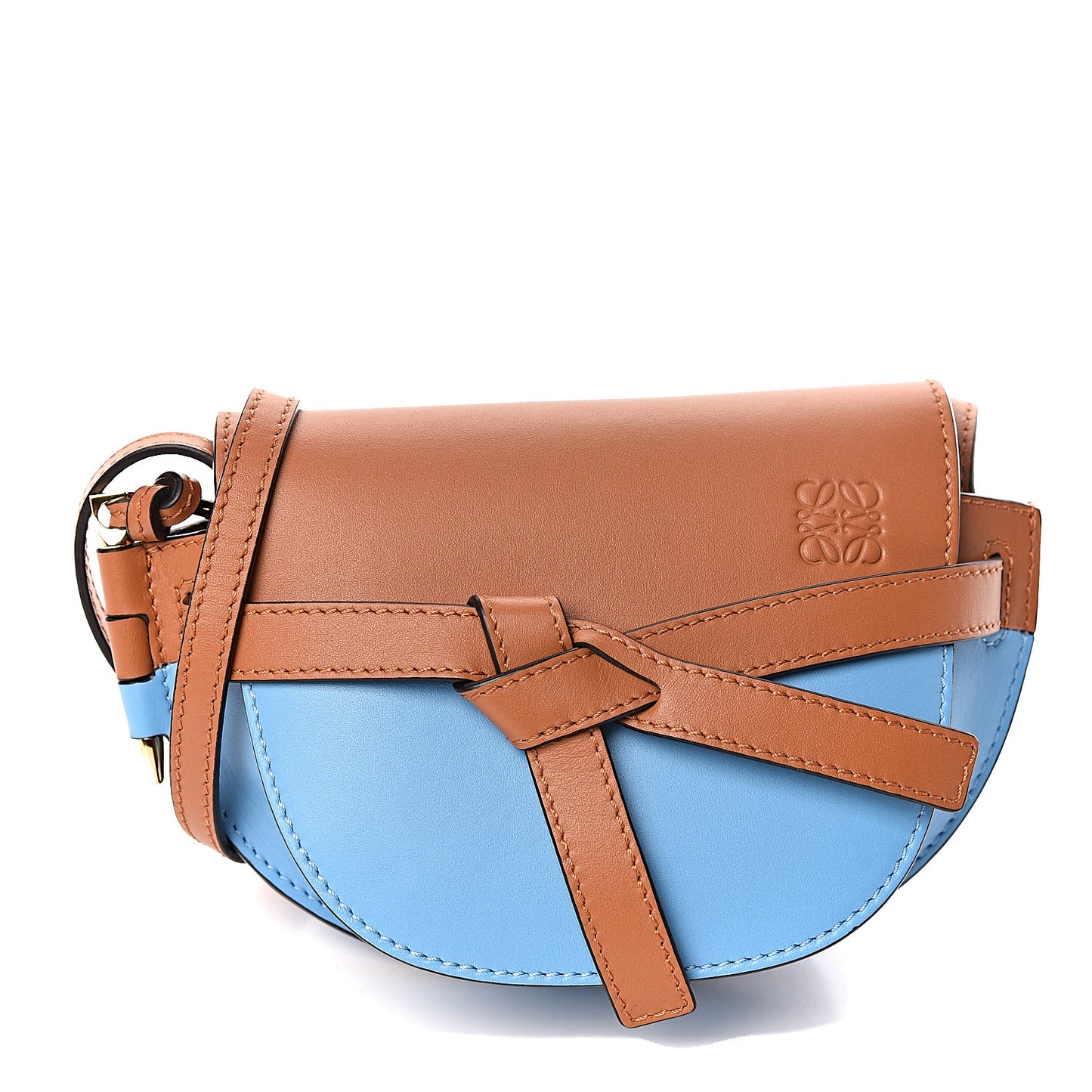 Grained Calfskin Mini Gate Crossbody Bag Tan Sky Blue