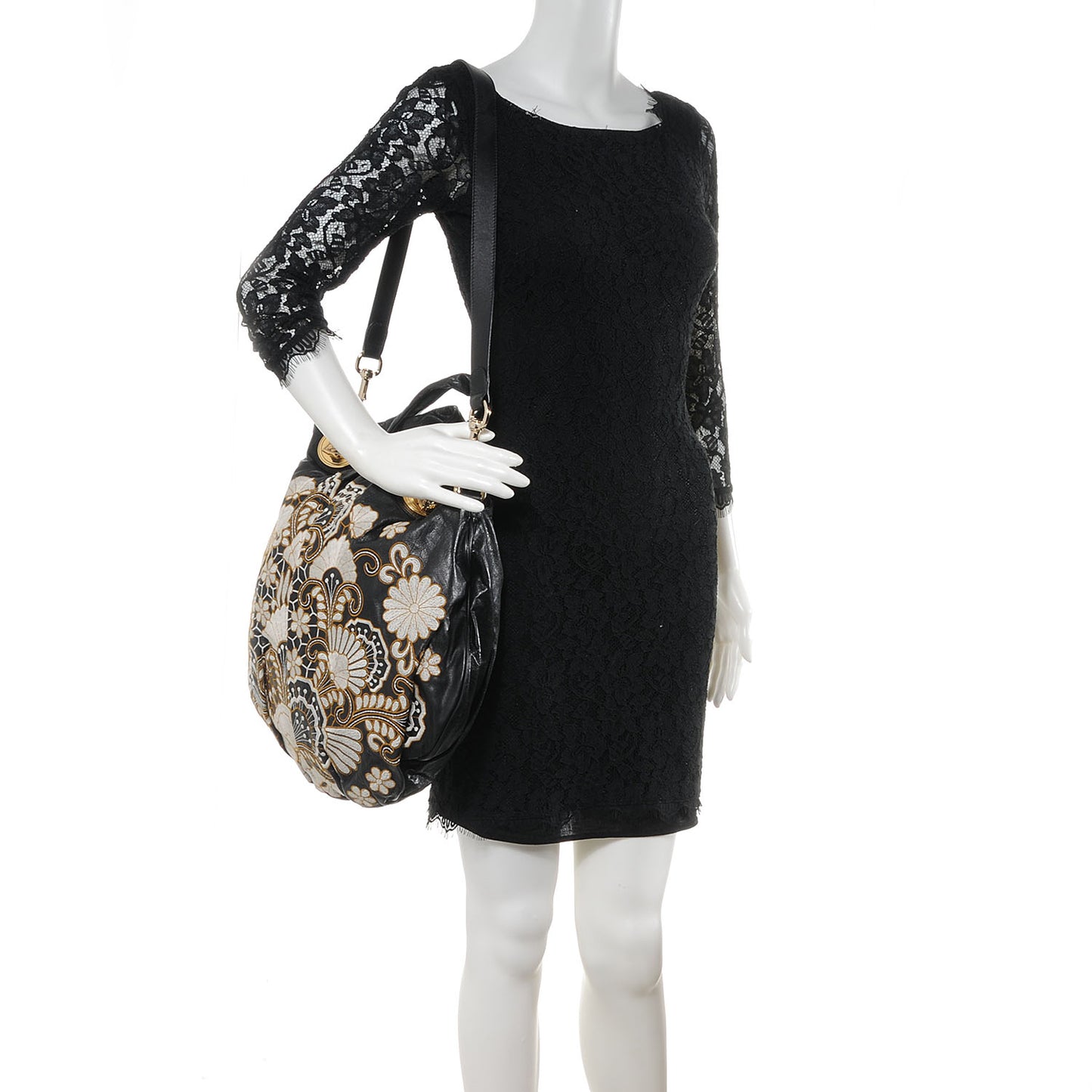 Leather Embroidered Large Hysteria Tote Black