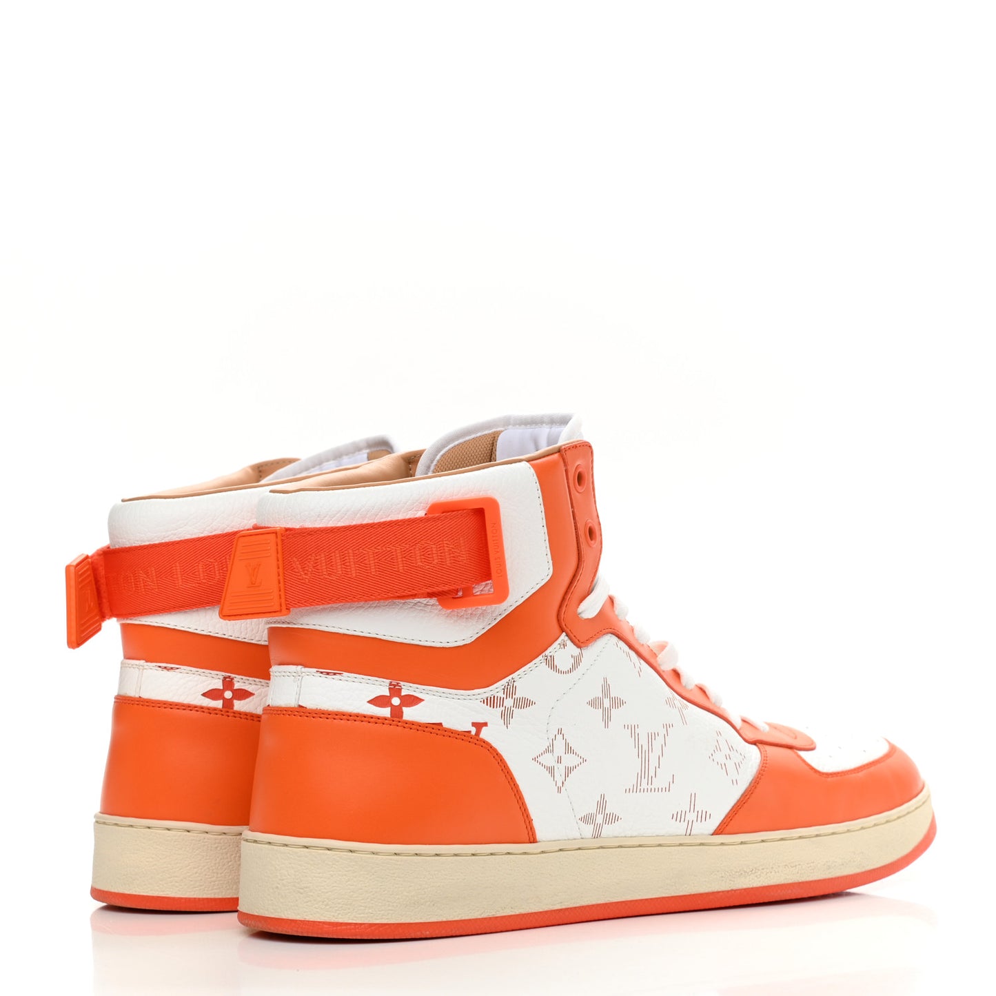 Calfskin Monogram Rivoli High Top Sneakers 10 Orange