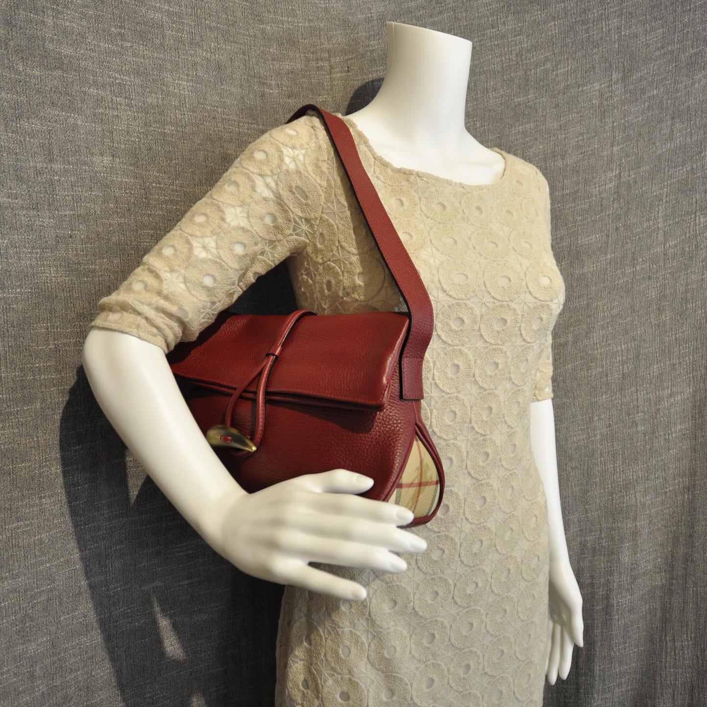 Leather Haymarket Check Horn Toggle Shoulder Bag