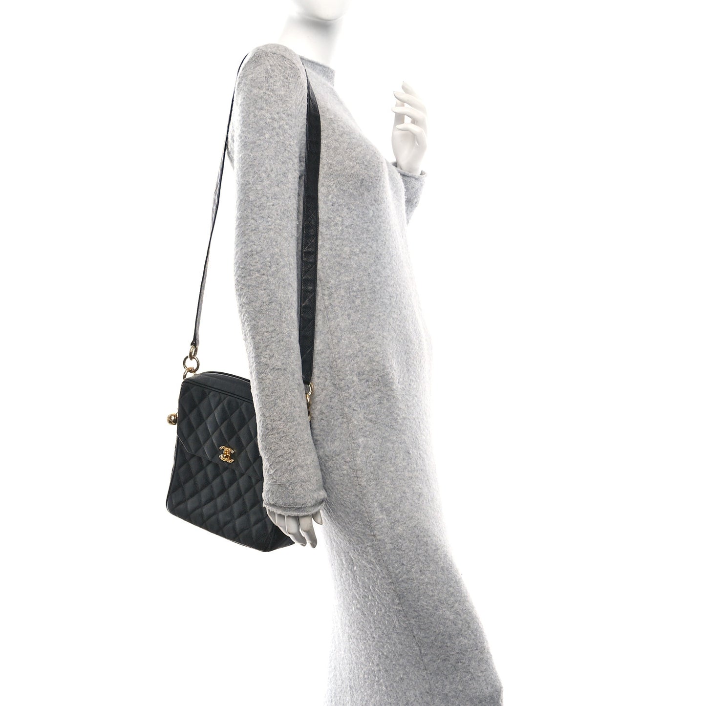 Caviar Quilted Flap Camera Case Black