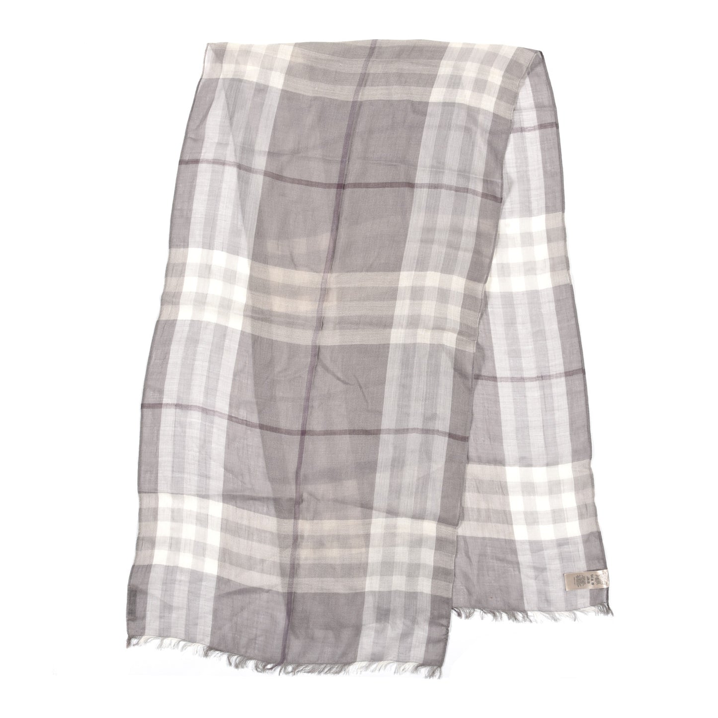Wool Silk Gauze Giant Check Lightweight Scarf Grey