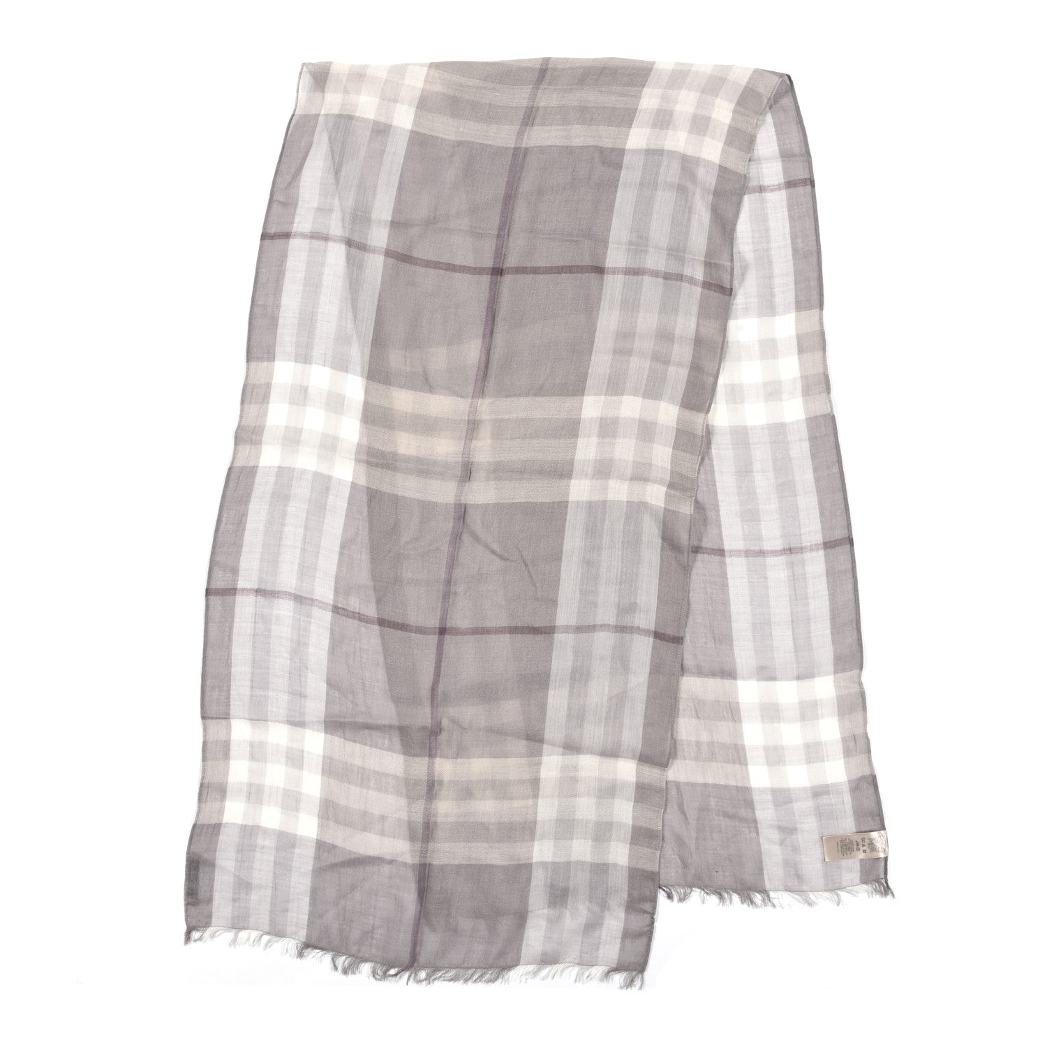 Burberry Wool Silk Gauze Giant Check Lightweight Scarf Grey 2 of 5