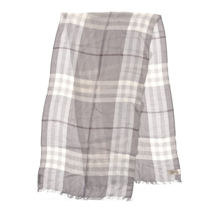 Burberry Wool Silk Gauze Giant Check Lightweight Scarf Grey 2 of 5