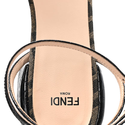 Fendi Jacquard FF Crocodile Embossed Promenade Ankle Strap Sandals 37.5 Tobacco 6 of 9