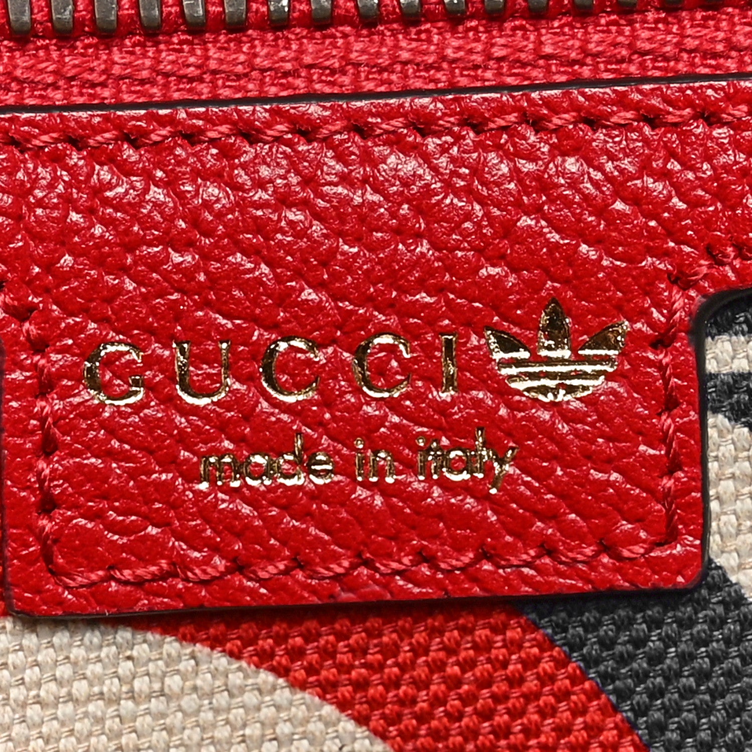 Gucci X ADIDAS Textured Dollar Calfskin Web Trefoil Large Bowling Bag Hibiscus Red  Off White 6 of 10