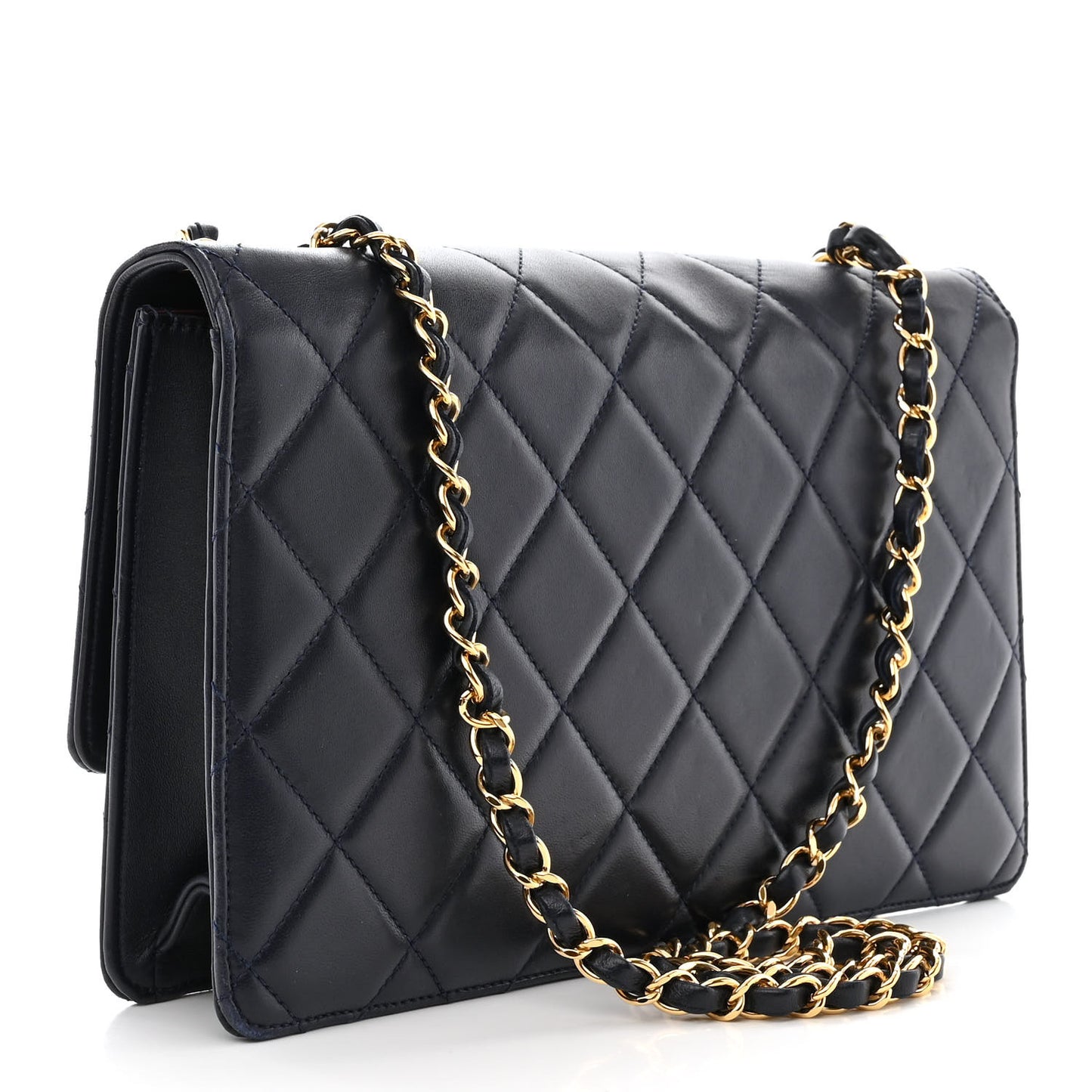 Lambskin Quilted Large Golden Class Flap Navy
