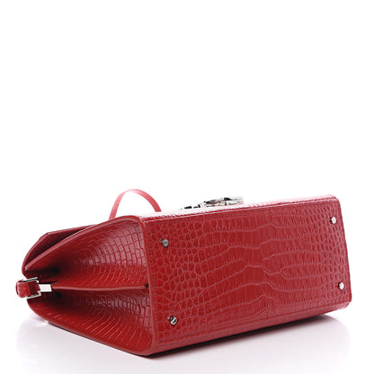 Saint Laurent Calfskin Crocodile Embossed Medium Classic Monogram Cassandra Top Handle Red 3 of 9
