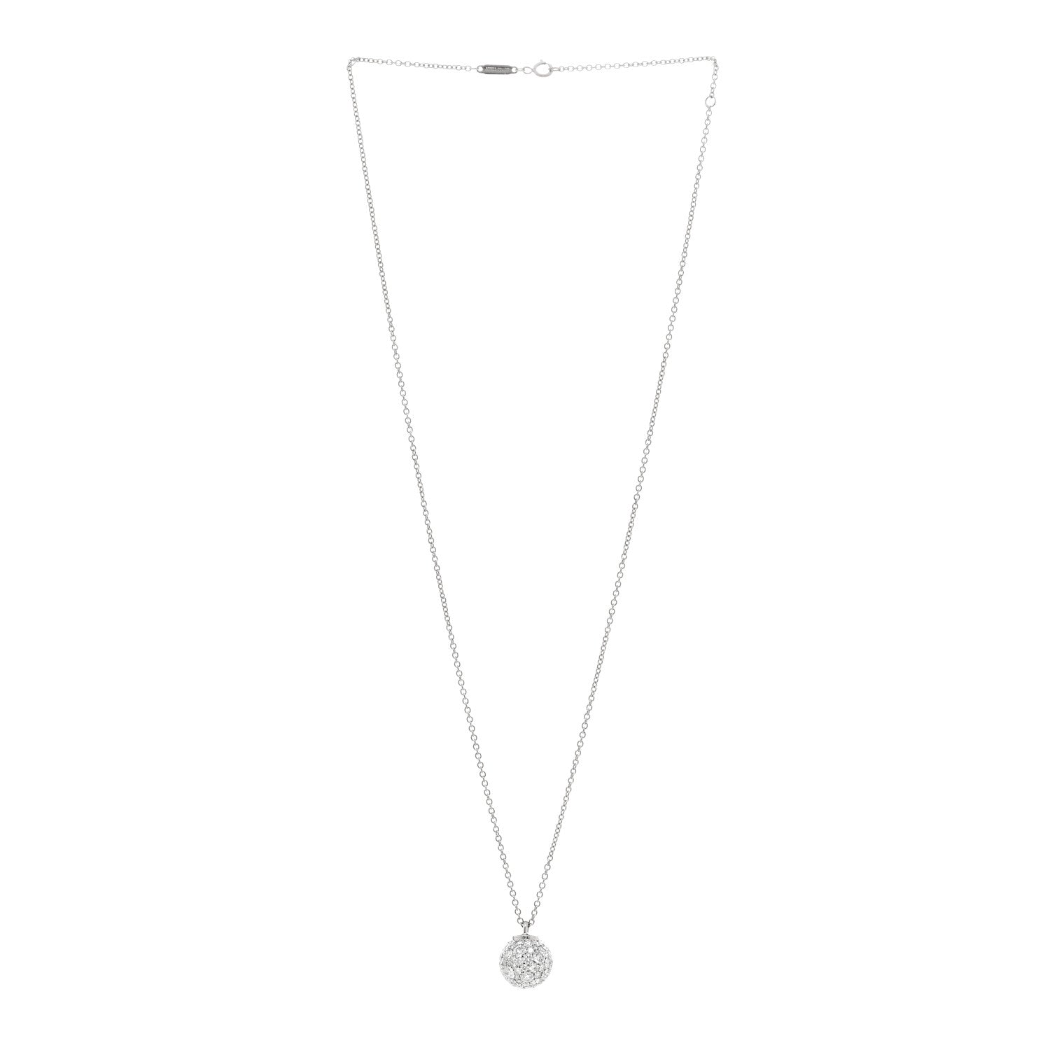 Tiffany 18K White Gold Diamond 12mm HardWear Ball Pendant Necklace 7 of 10