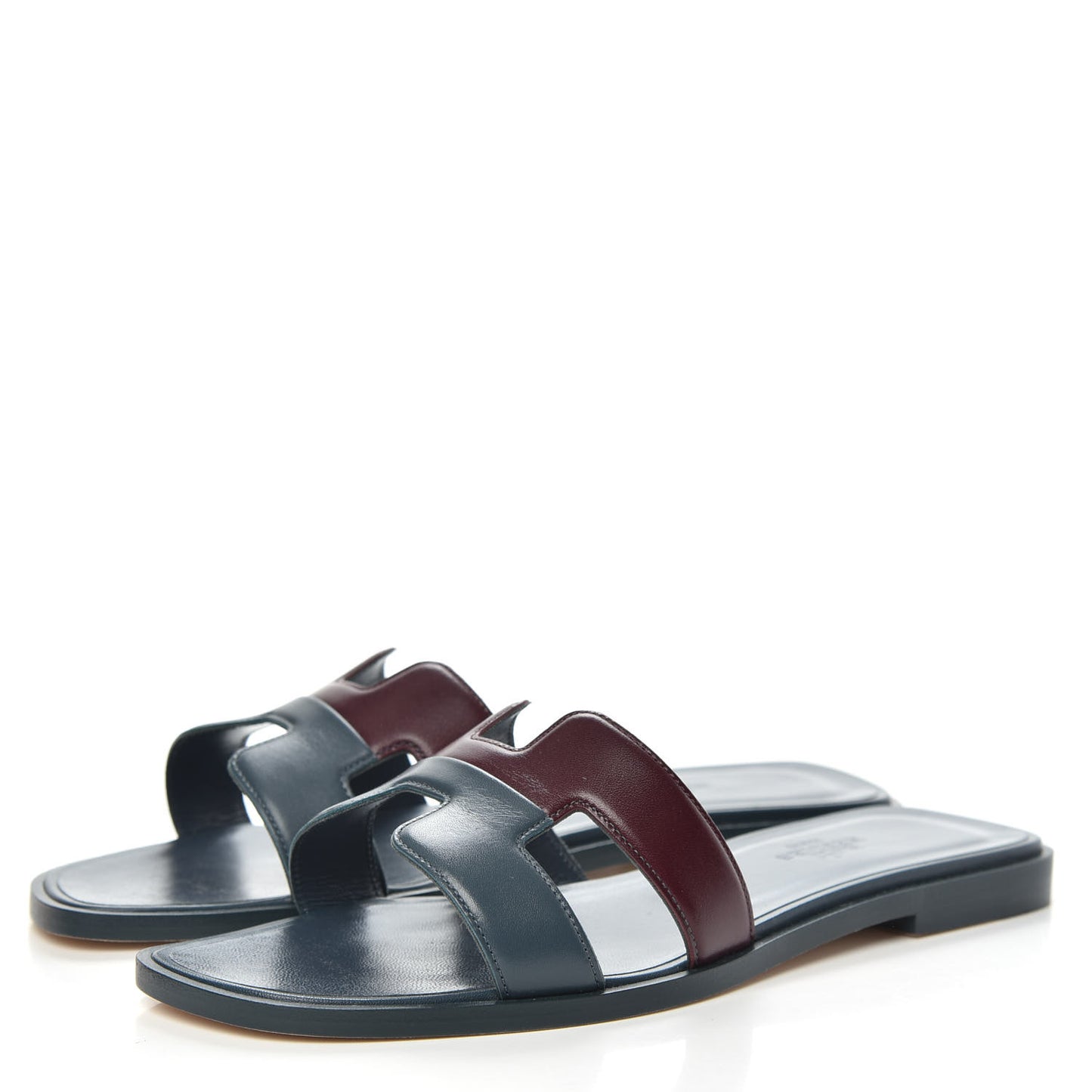 Box Calfskin Oran Sandals 36.5 Bleu Ardoise Bordeaux