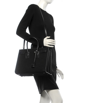 Saint Laurent Suede Crocodile Embossed Small Sac De Jour Black 2 of 8