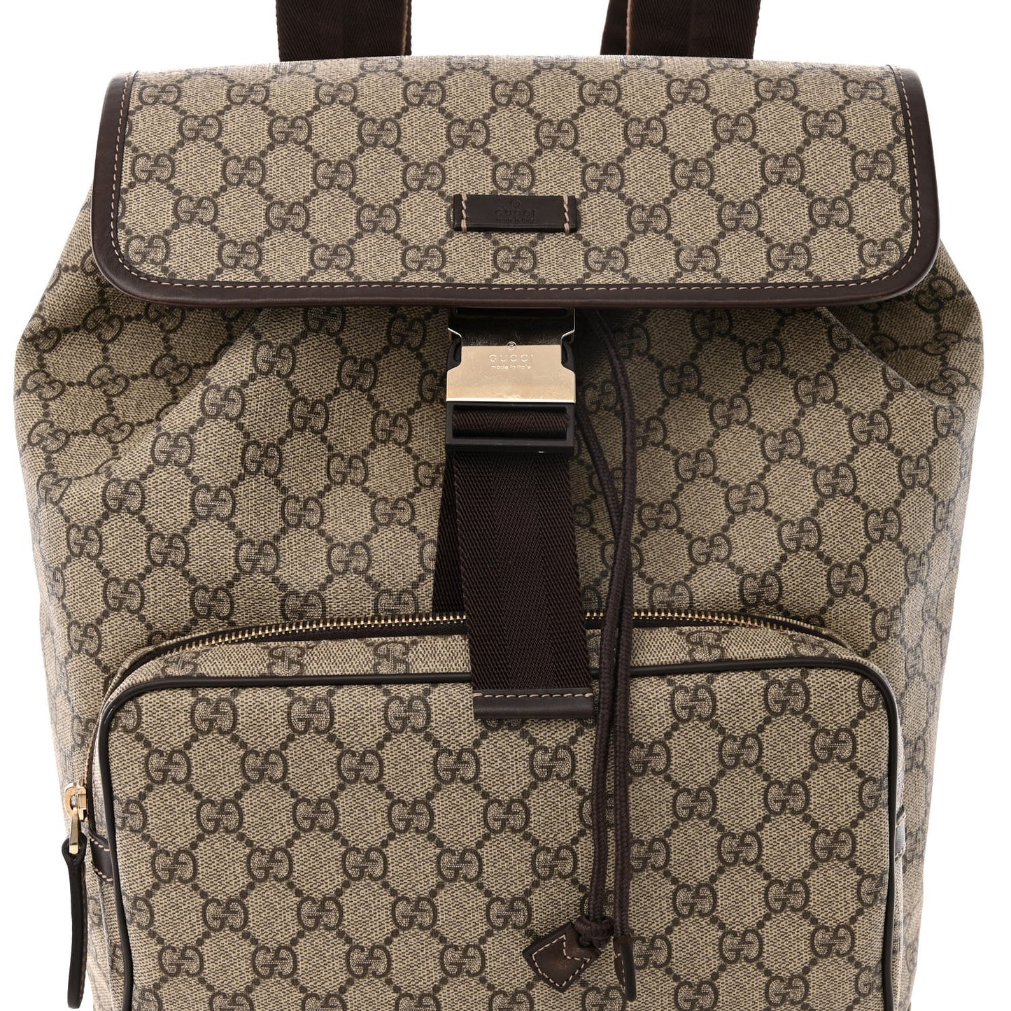 GG Supreme Monogram Medium Single Buckle Rucksack Backpack Beige Ebony Brown
