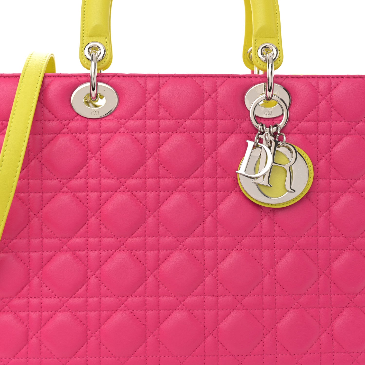 Christian Dior Lambskin Cannage Large Tri-Color Lady Dior Pink Blue Yellow 8 of 10