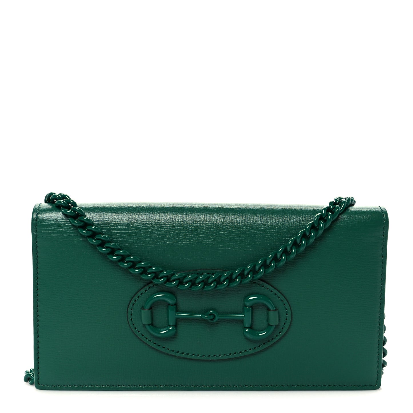 Azalea Calfskin Enamel Horsebit 1955 Wallet On Chain Emerald Green