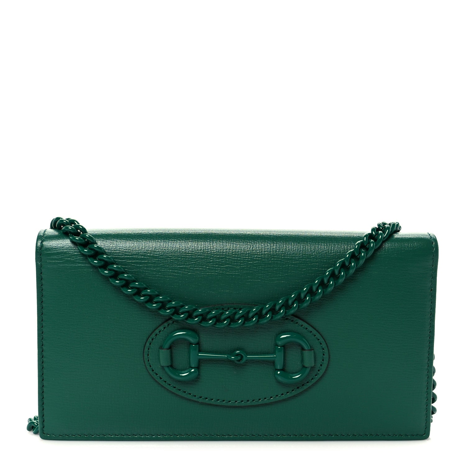 Gucci Azalea Calfskin Enamel Horsebit 1955 Wallet On Chain Emerald Green 2 of 19