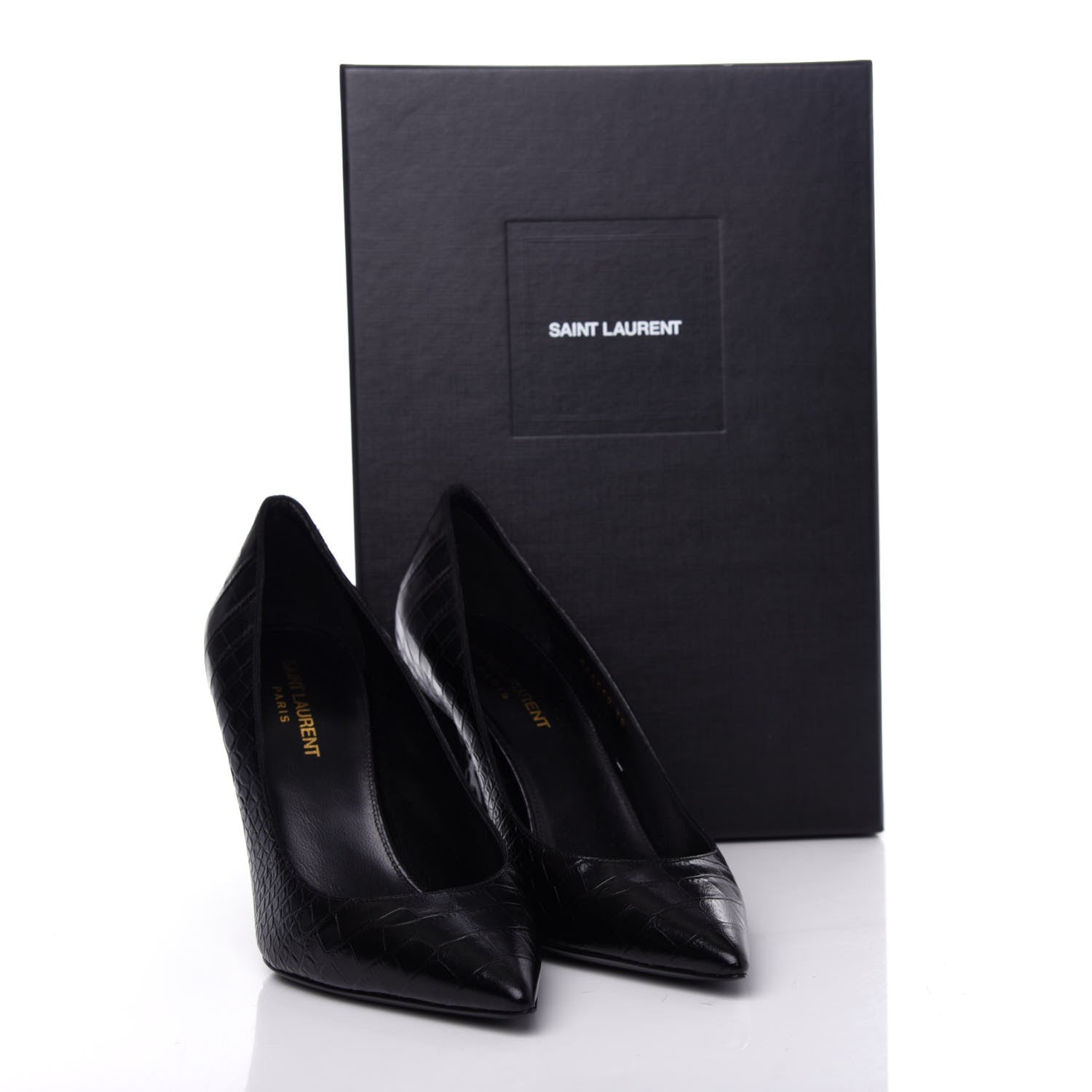 Saint Laurent Calfskin Crocodile Embossed Opyum Pumps 38 Black 11 of 11