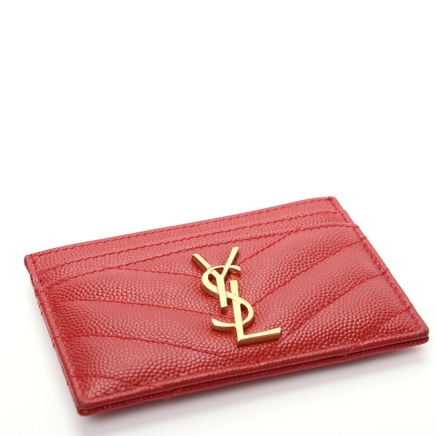 Grain De Poudre Matelasse Chevron Monogram Credit Card Case New Red
