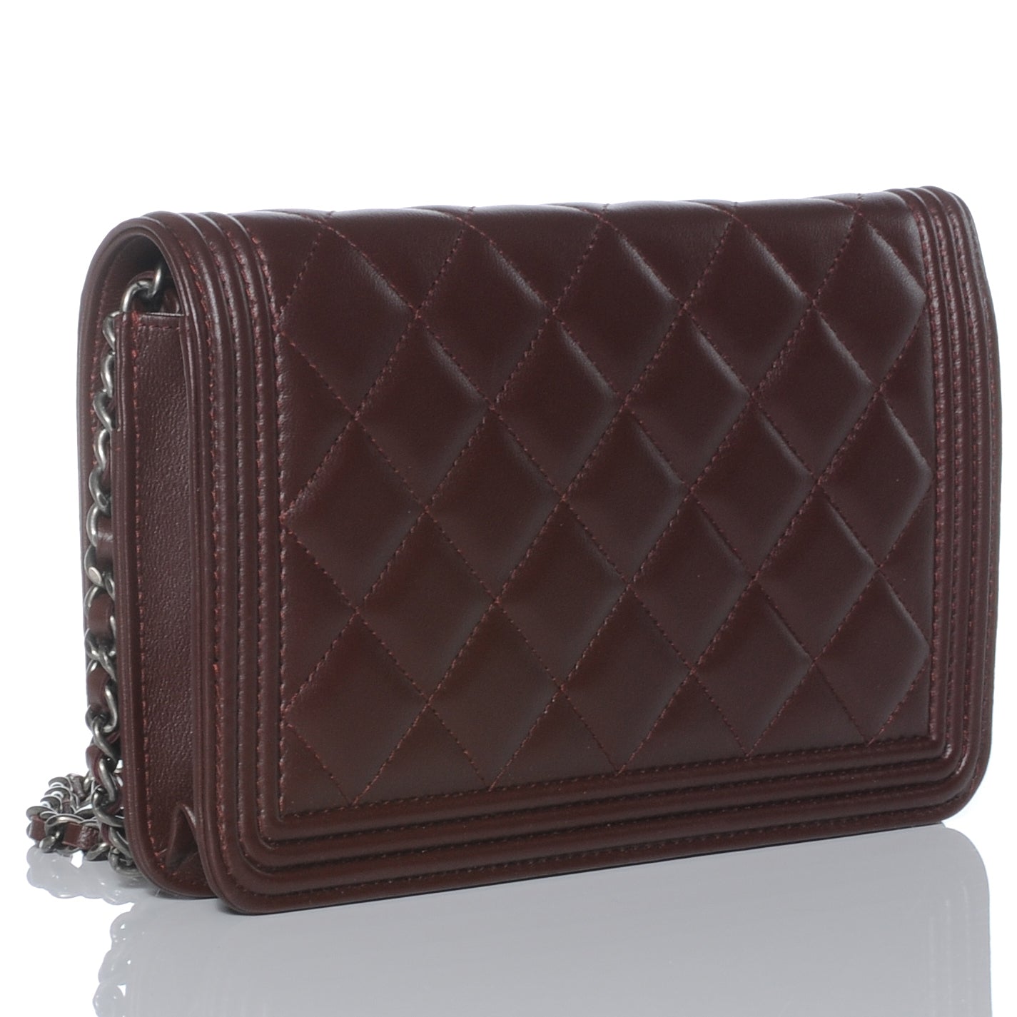 Lambskin Quilted Boy Wallet On Chain Burgundy