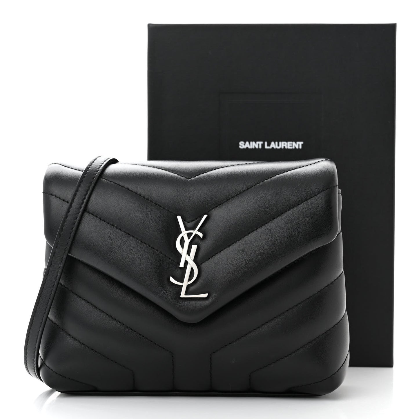 Calfskin Y Quilted Monogram Toy Loulou Crossbody Bag Black