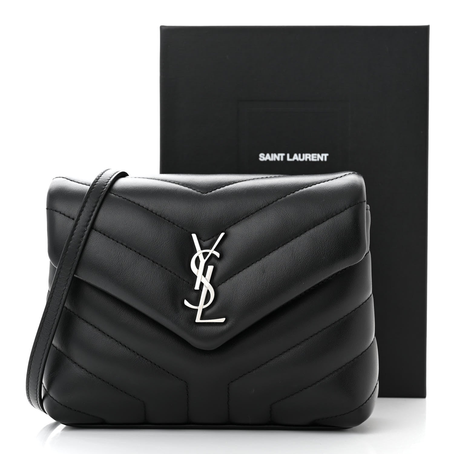 Saint Laurent Calfskin Y Quilted Monogram Toy Loulou Crossbody Bag Black 14 of 14