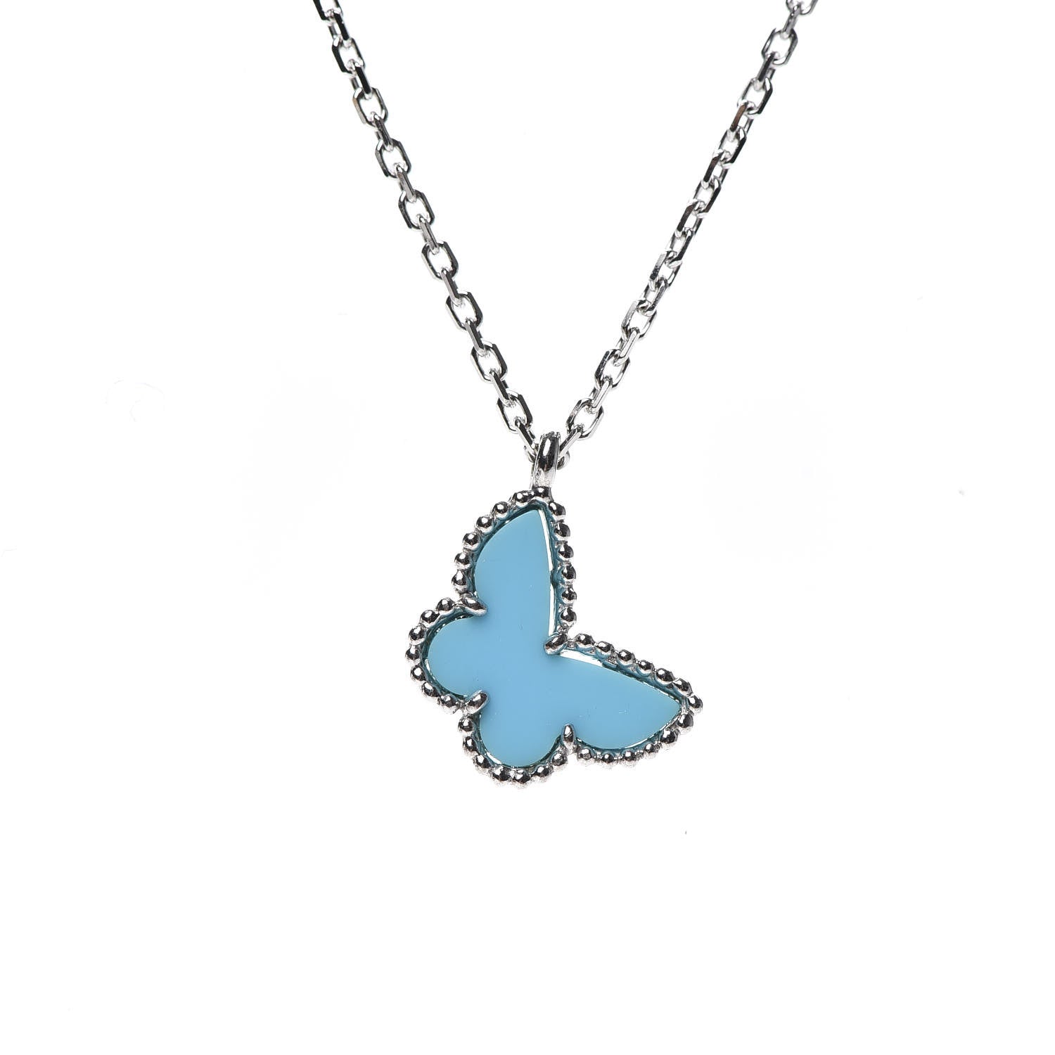 Van Cleef & Arpels 18K White Gold Turquoise Sweet Alhambra Butterfly Pendant Necklace 4 of 6