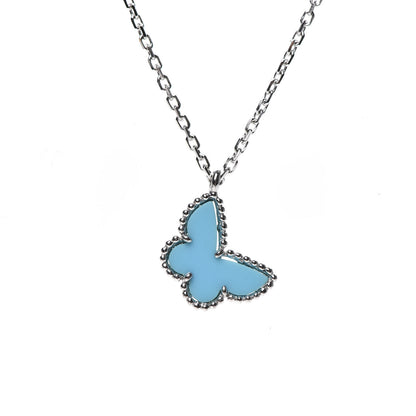 Van Cleef & Arpels 18K White Gold Turquoise Sweet Alhambra Butterfly Pendant Necklace 4 of 6