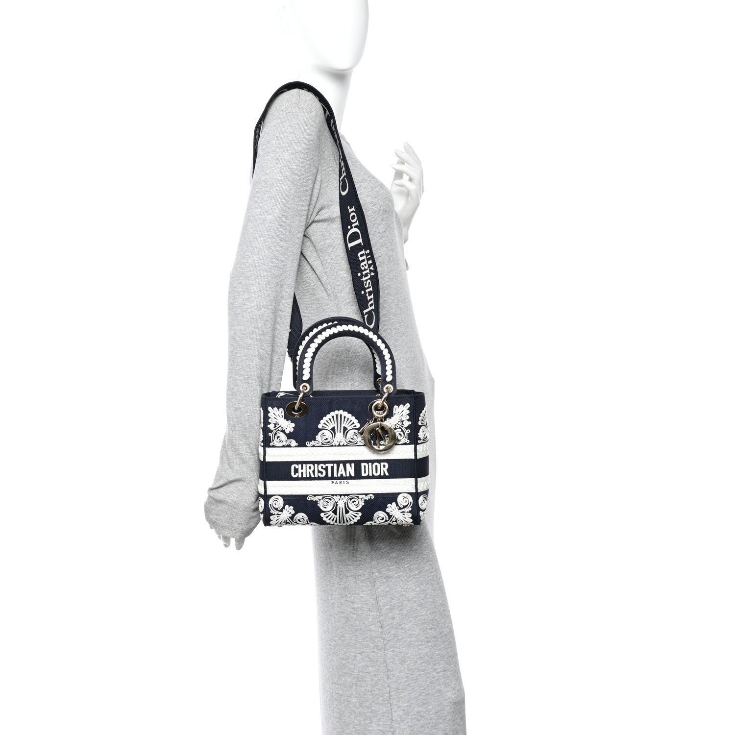 Christian Dior Embroidered Cornely Medium Lady D-Lite Blue White 2 of 9