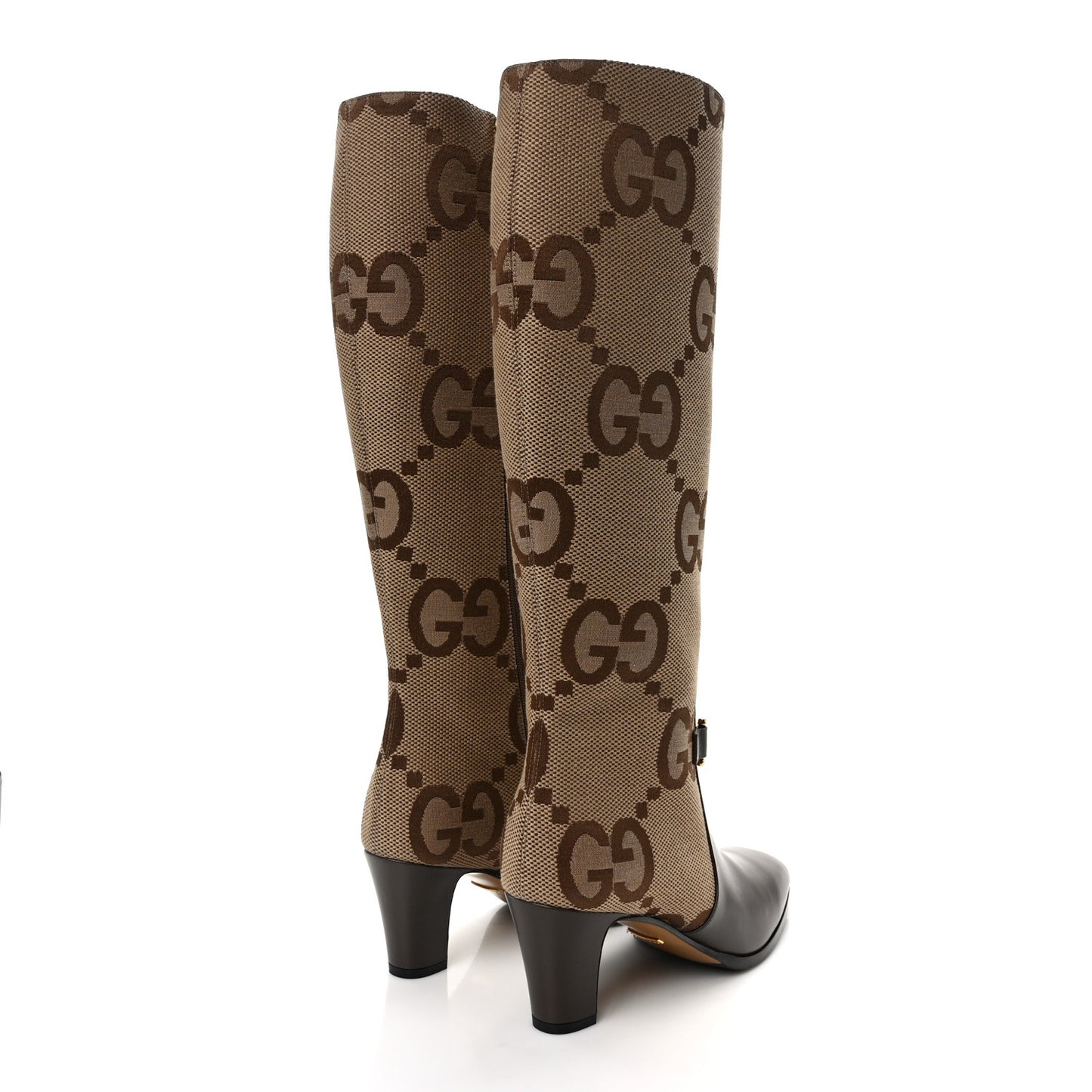 Monogram Jumbo GG Calfskin Interlocking G Anna Boots 38 Camel Ebony