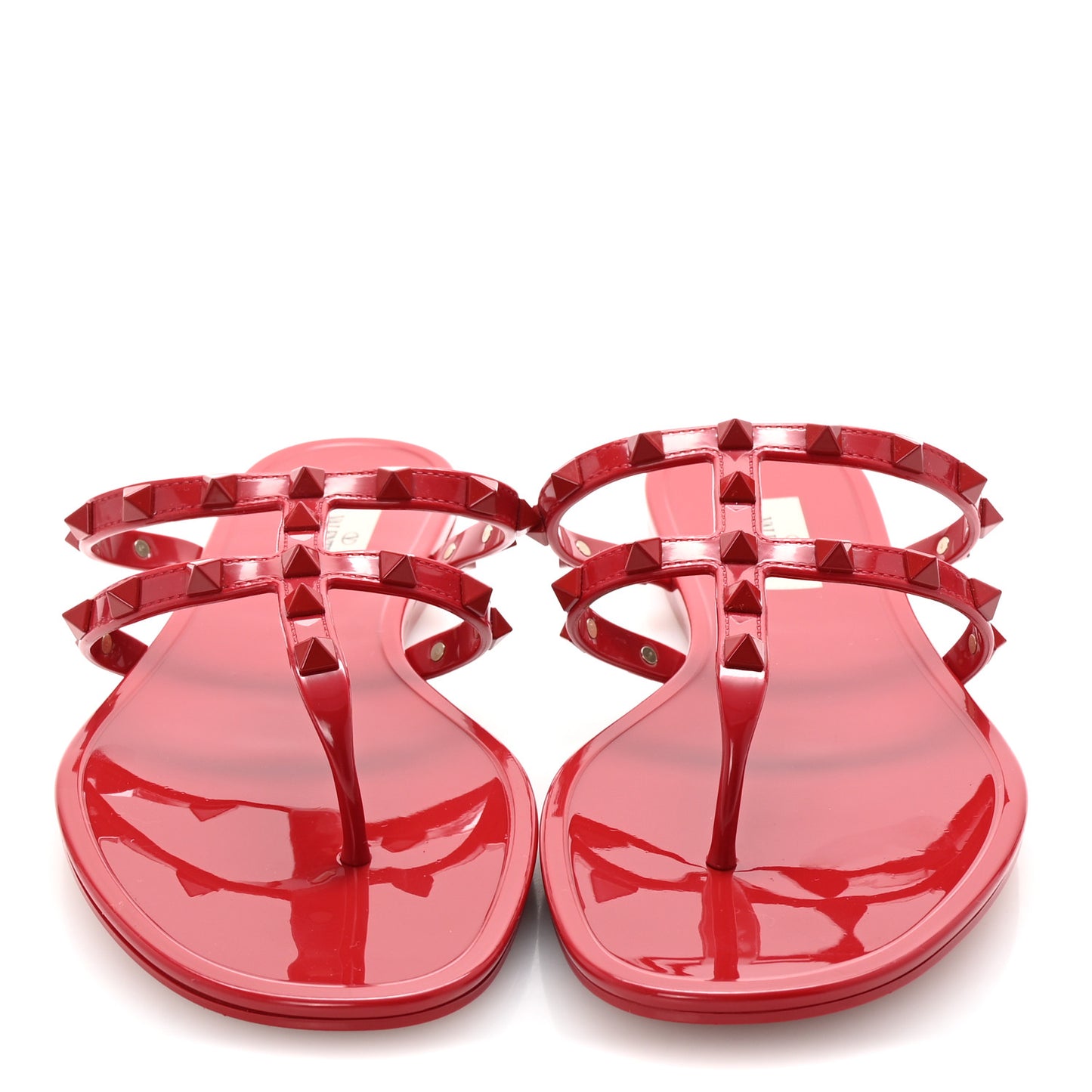 PVC Jelly Monochrome Rockstud Caged Flat Thong Sandals 41 Rosso Valentino