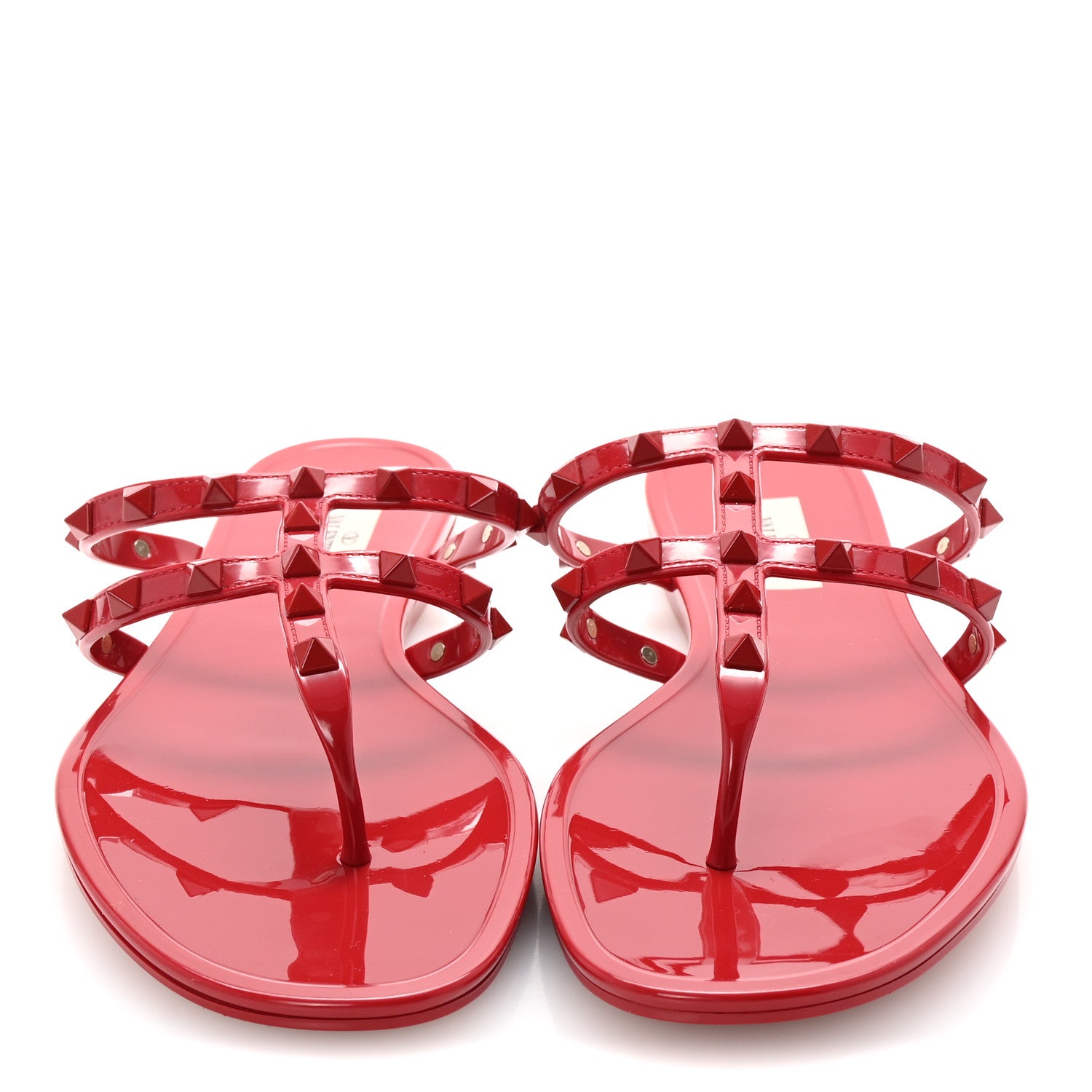 Valentino Garavani PVC Jelly Monochrome Rockstud Caged Flat Thong Sandals 41 Rosso Valentino 3 of 8