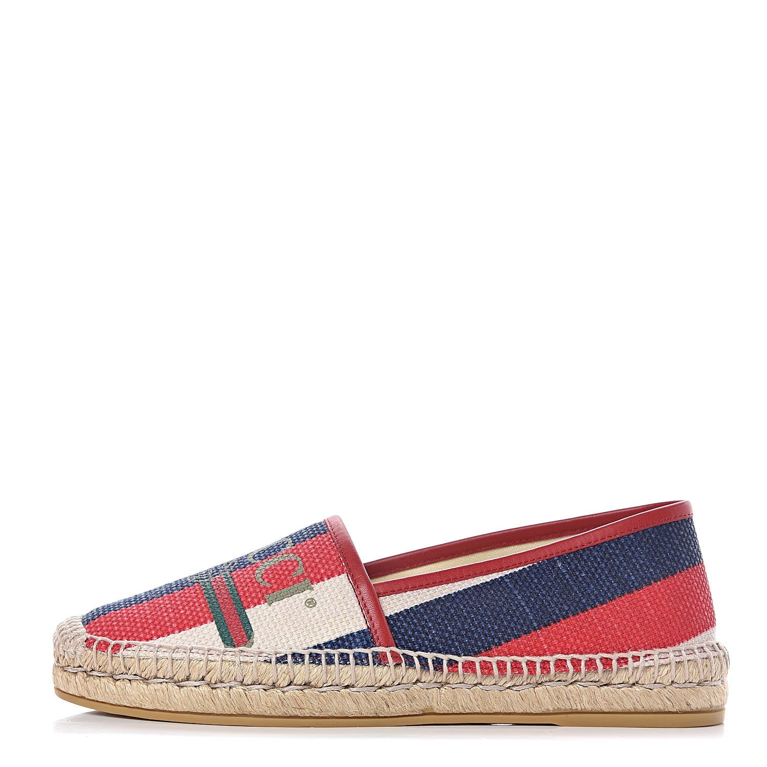 Gucci Canvas Sylvie Stripe Logo Womens Espadrilles 38 Mystic White Hibiscus Red Maritime 1 of 10