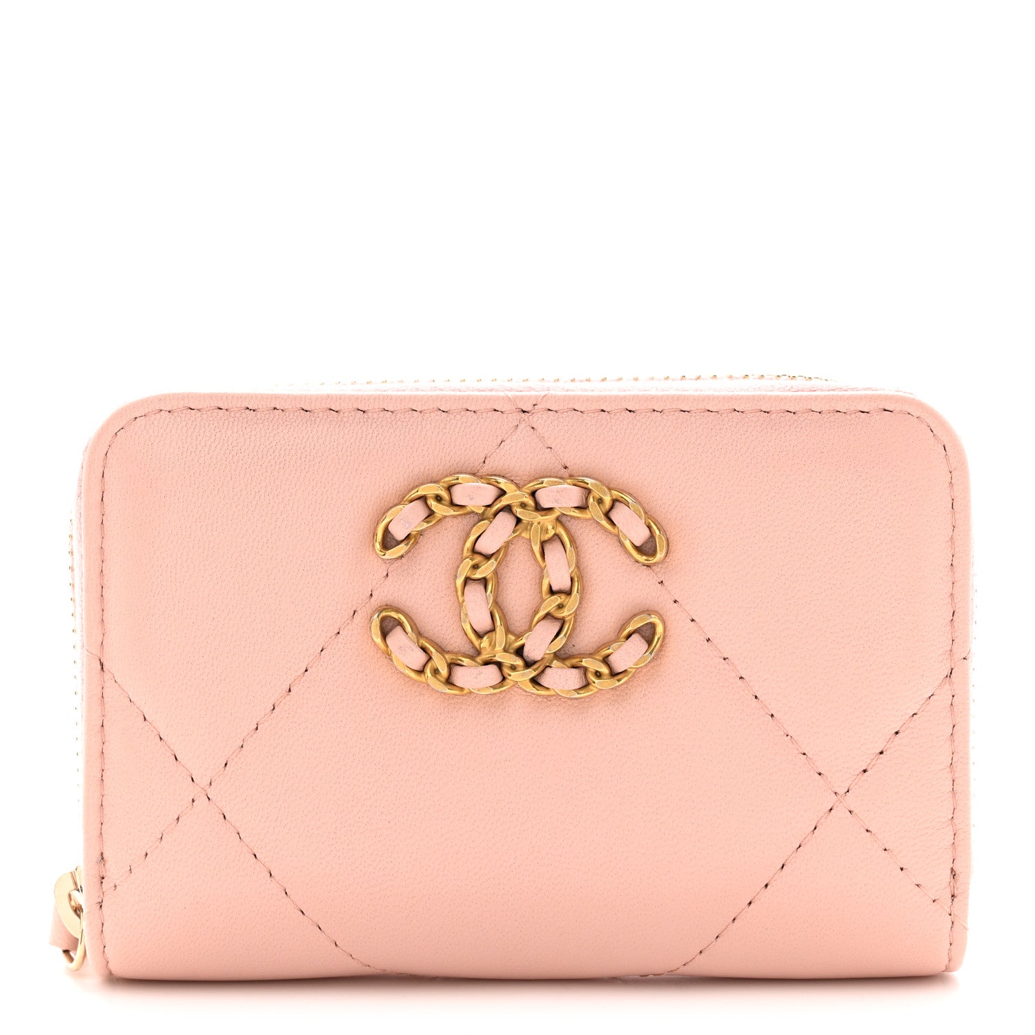 Chanel Lambskin Quilted 19 Zip Around Coin Purse Wallet Light Pink 1 of 8