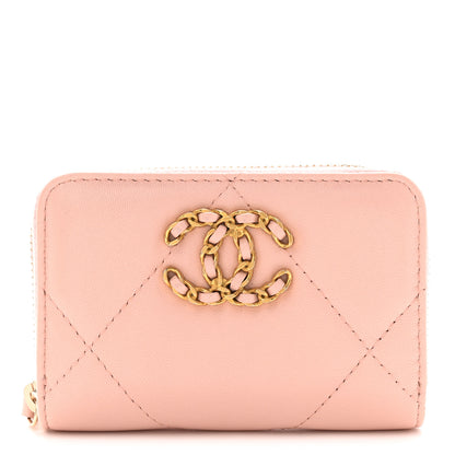 Chanel Lambskin Quilted 19 Zip Around Coin Purse Wallet Light Pink 1 of 8
