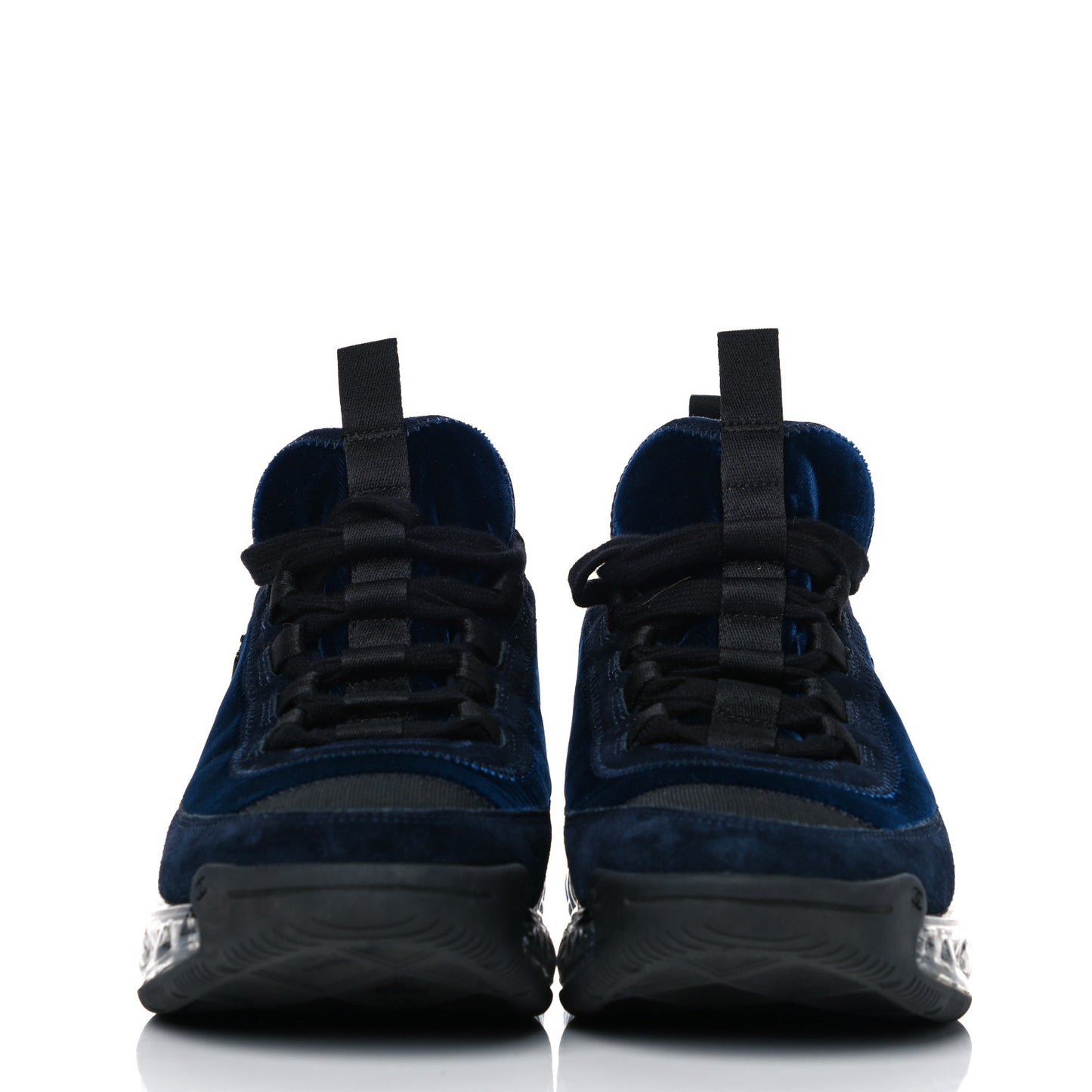 Suede Calfskin Velvet Grosgrain CC Sneakers 38 Navy Blue Black