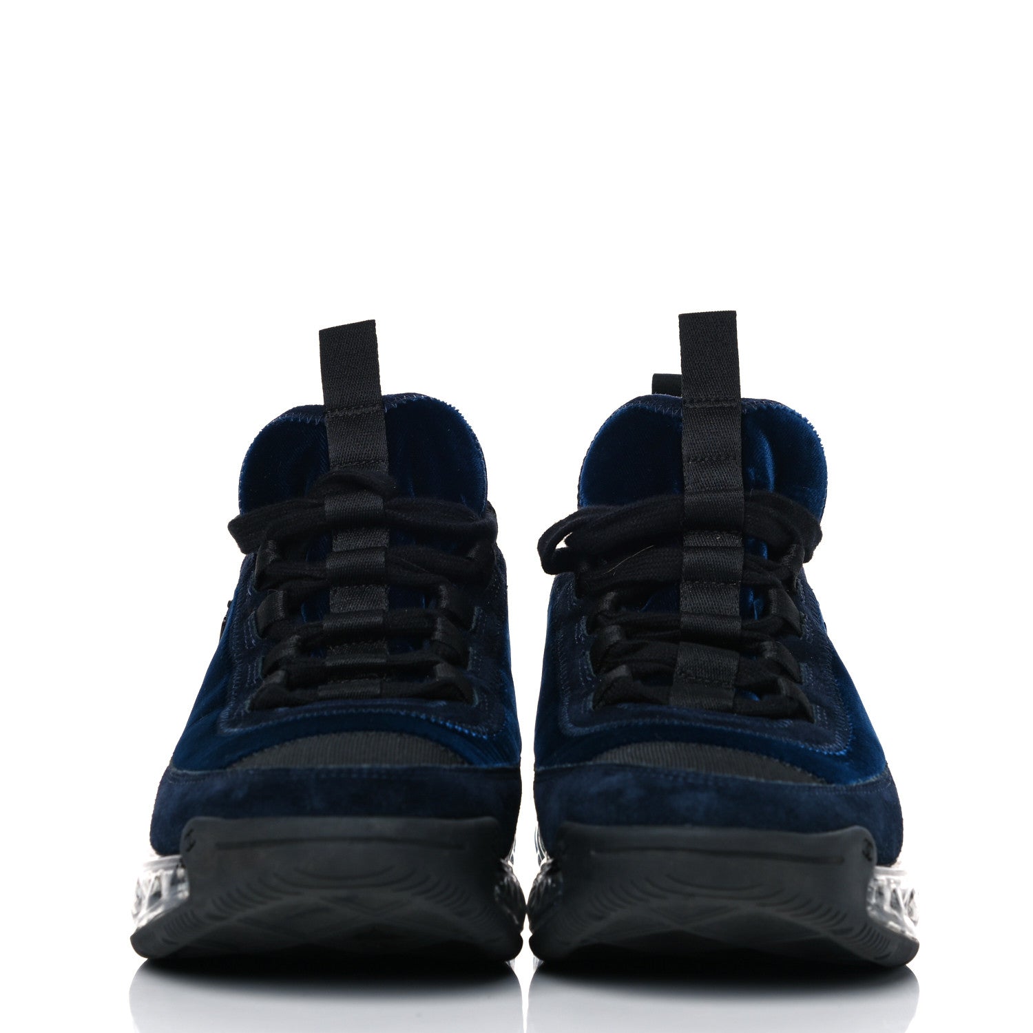 Chanel Suede Calfskin Velvet Grosgrain CC Sneakers 38 Navy Blue Black 2 of 8