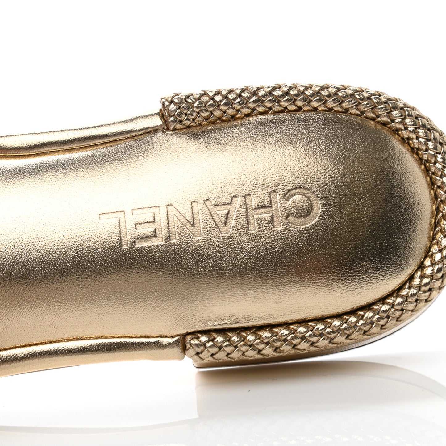 Metallic Lambskin CC Braided Mules 39 Gold