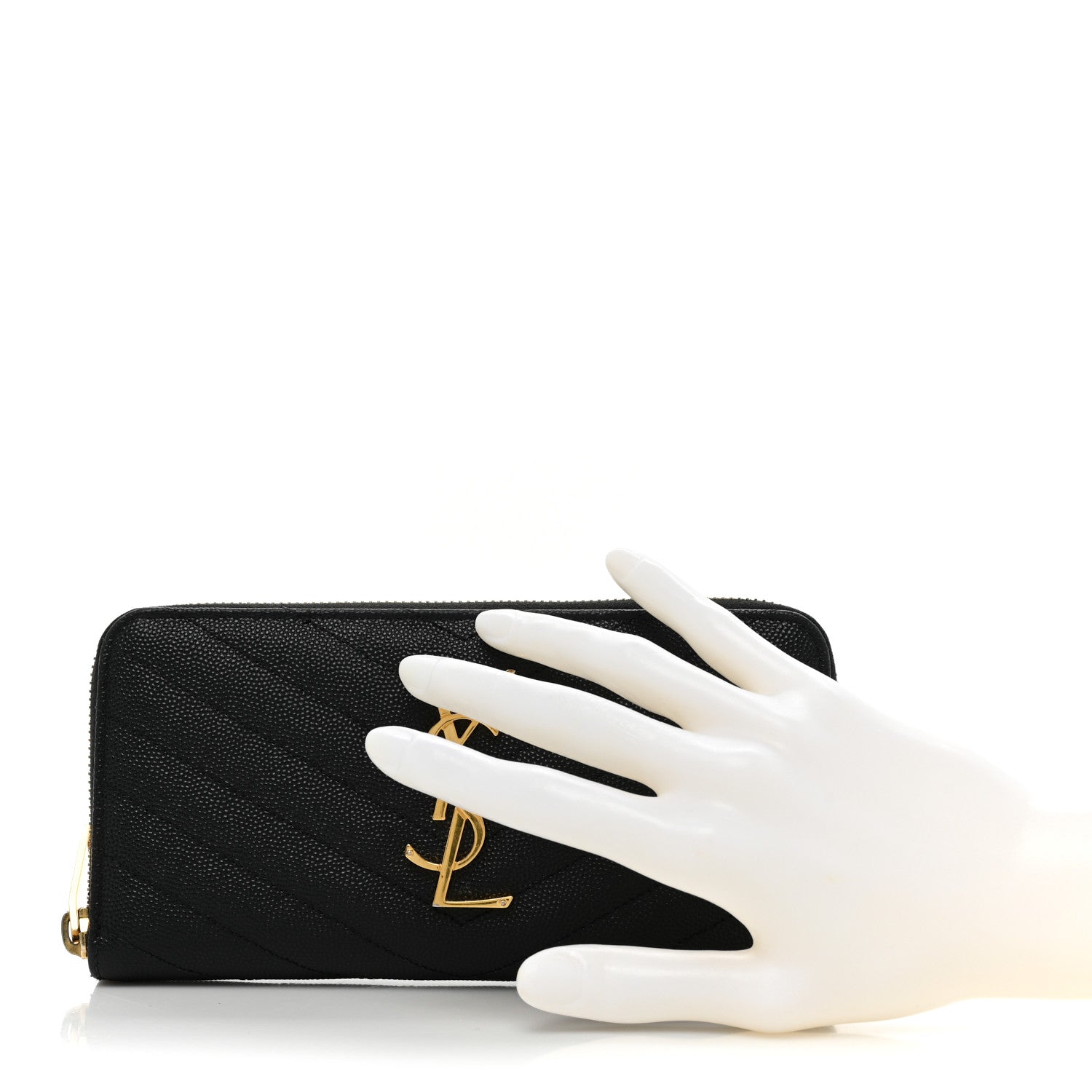 Saint Laurent Grain De Poudre Matelasse Chevron Monogram Zip Around Wallet Black 2 of 14