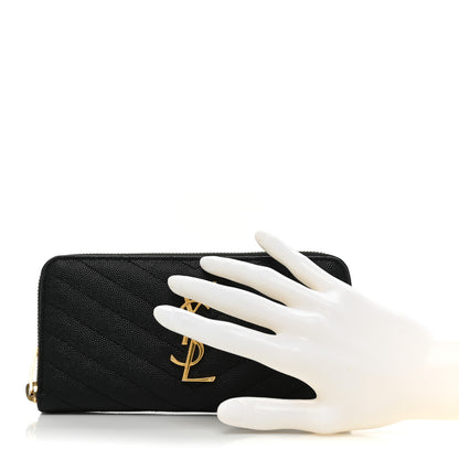 Saint Laurent Grain De Poudre Matelasse Chevron Monogram Zip Around Wallet Black 2 of 14