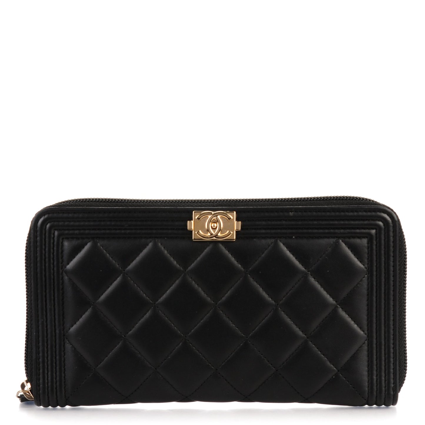 Lambskin Quilted Boy Zip Around Organizer Wallet Black