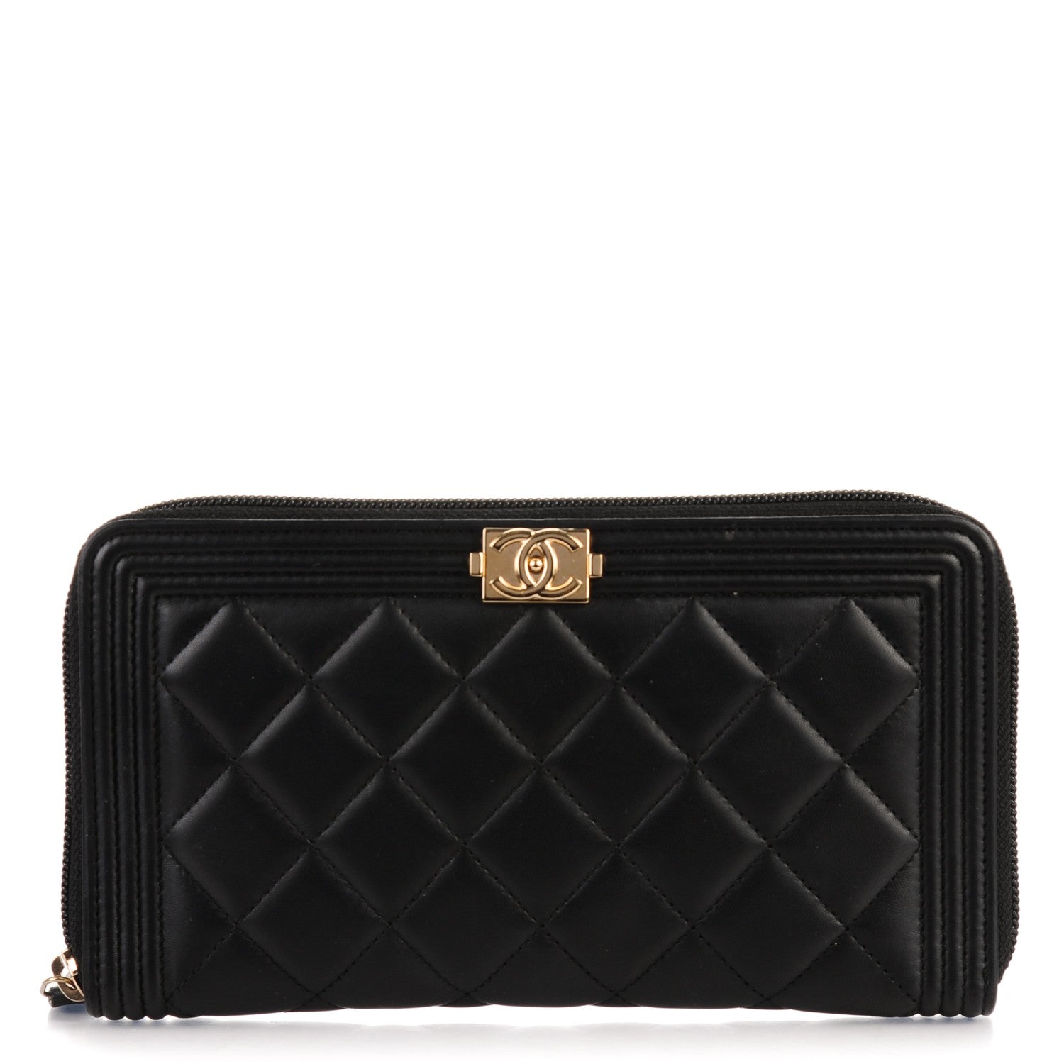 Chanel Lambskin Quilted Boy Zip Around Organizer Wallet Black 1 of 8